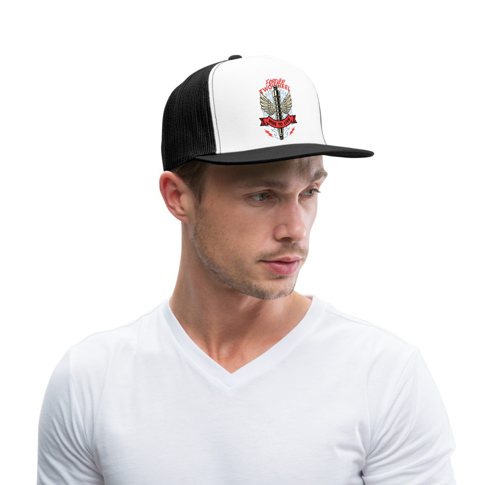 Motorcycle Trucker Hat #8 - white/black