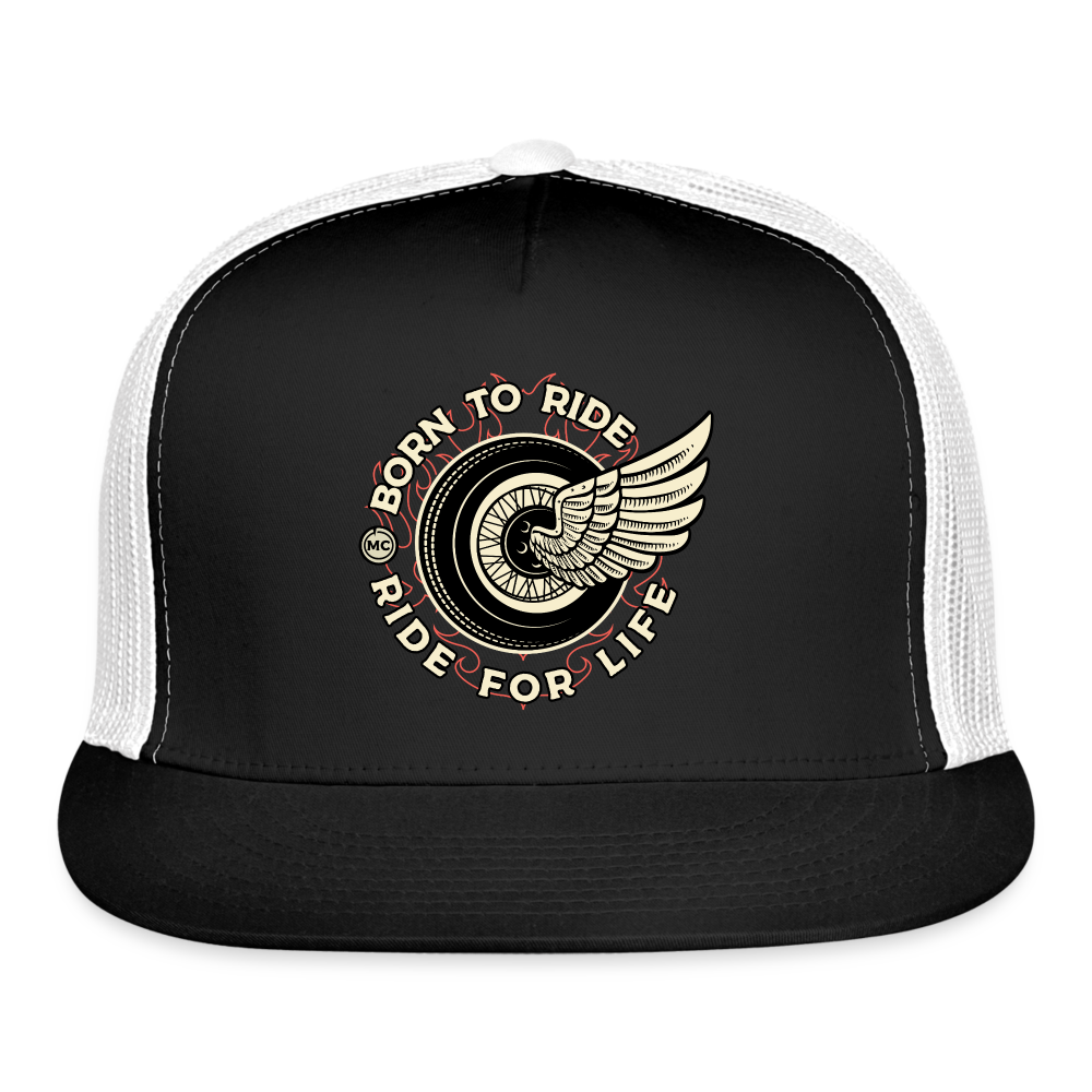 Motorcycle Trucker Hat #4 - black/white