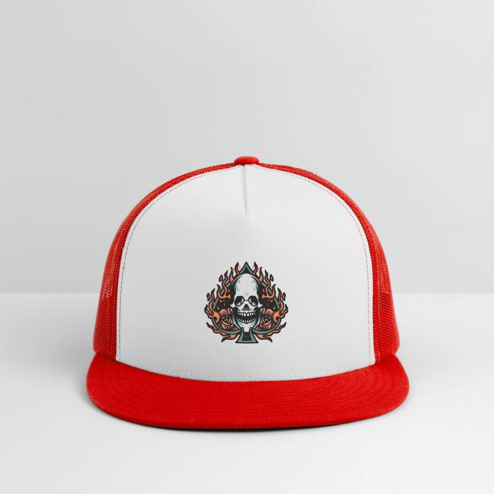 Flaming Spade with Skull Tattoo Design - white/red