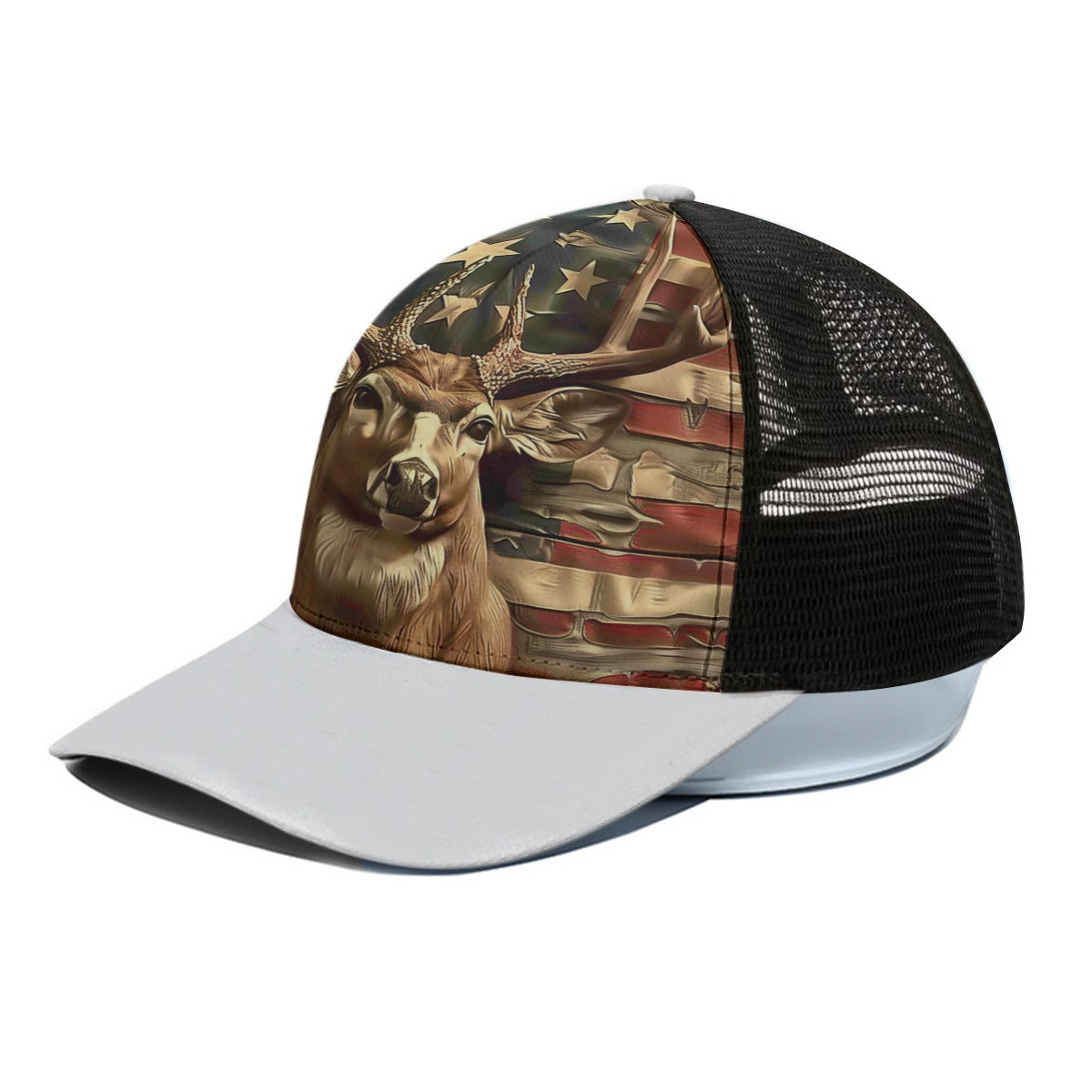 American Deer Unisex Trucker Hat With Black Half-mesh